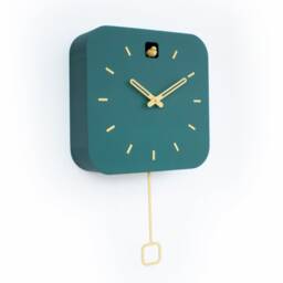 Minimalist Cuckoo Clock, Firuze Wall Clock With Saffron Details, Modern Home Decor - thumbnail 3