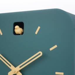 Minimalist Cuckoo Clock, Firuze Wall Clock With Saffron Details, Modern Home Decor - thumbnail 4