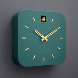 Minimalist Cuckoo Clock, Firuze Wall Clock With Saffron Details, Modern Home Decor - thumbnail 2