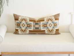 14x30 Rock Point Wool Pillow Cover, Tan & Cream Southwestern Cover - Made To Order - thumbnail 1