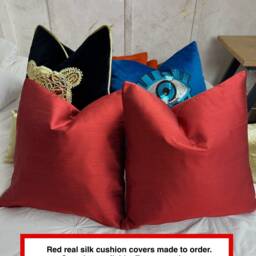 Red Silk Cushion Cover. Custom Made To Order. Bespoke Goods, Luxury Throw Pillows, Bedroom Decor, Large Living Room Accent - thumbnail 3