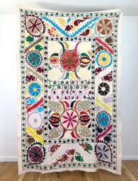 Hand Embroidered Suzani Tapestry Uzbek Floral Boho Wall Hanging