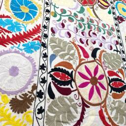 Hand Embroidered Suzani Tapestry Uzbek Floral Boho Wall Hanging - thumbnail 4