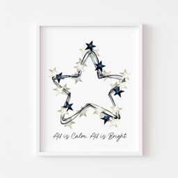 Blue & White Christmas Star Wreath Print Watercolour Winter Unframed Wall Art - thumbnail 1