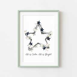 Blue & White Christmas Star Wreath Print Watercolour Winter Unframed Wall Art - thumbnail 3