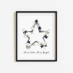 Blue & White Christmas Star Wreath Print Watercolour Winter Unframed Wall Art - thumbnail 2