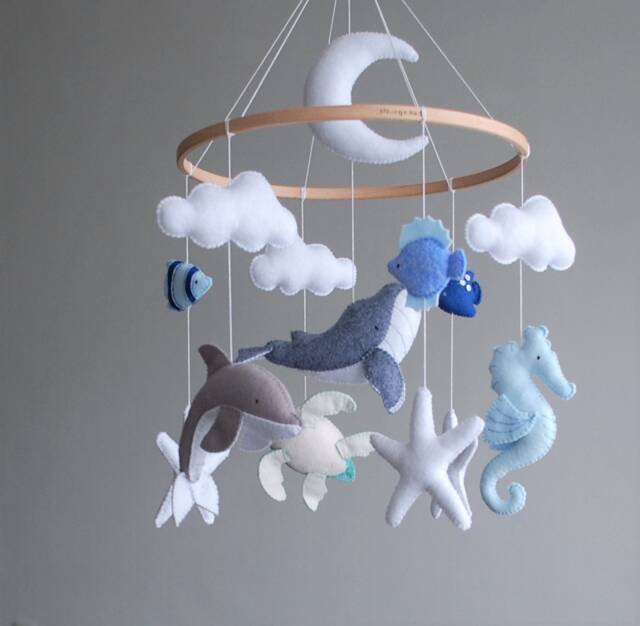 Ocean Baby Crib Mobile Felt Whale Nautical Nursery Decor Sea Animals - image 1