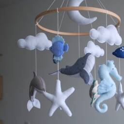 Ocean Baby Crib Mobile Felt Whale Nautical Nursery Decor Sea Animals - thumbnail 3