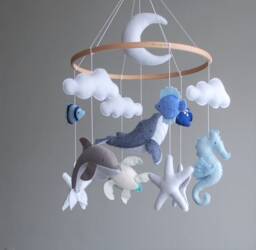 Ocean Baby Crib Mobile Felt Whale Nautical Nursery Decor Sea Animals - thumbnail 1