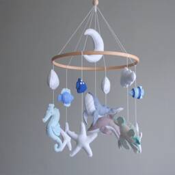 Ocean Baby Crib Mobile Felt Whale Nautical Nursery Decor Sea Animals - thumbnail 2