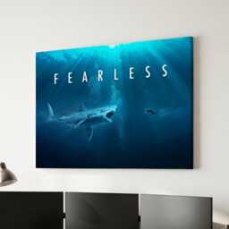 Fearless Scuba Diver Shark Ocean Motivational Inspirational, Framed Canvas Wall Art Poster Print, Home Office & Room Decor, Gift Idea - thumbnail 1