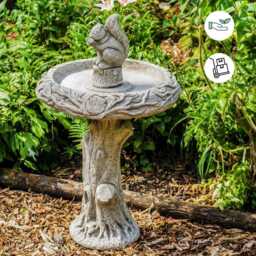 31.5' Tall Stone Cast Garden Birdbath With Squirrel, Dgs Statues - thumbnail 2