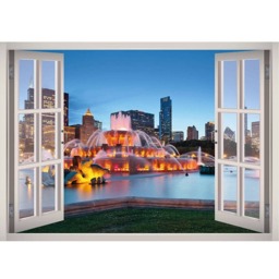 Buckingham Fountain Window 3D Wall Decal Art Removable Wallpaper Mural Sticker Vinyl Home Decor - thumbnail 2
