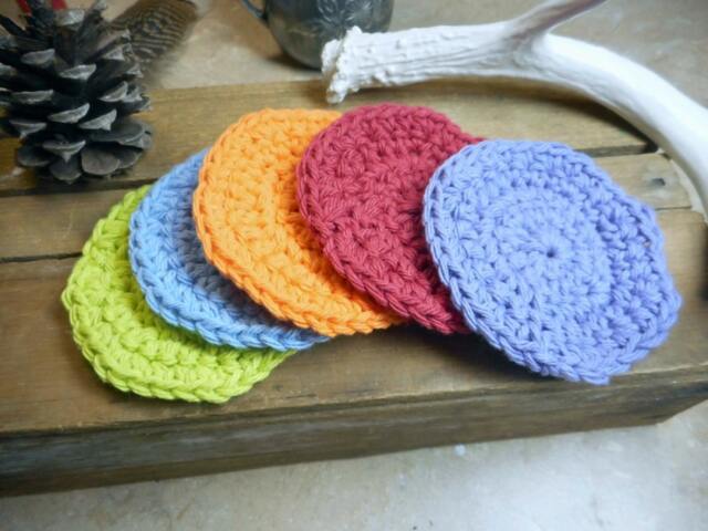 Baby Pure Cotton Crocheted Round Facial Wash Cloths. Coral Lemon - Lime Orange Blue Lavender Handmade Set Of 5 Face Cloths Shower Gift - image 1