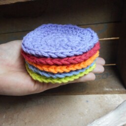 Baby Pure Cotton Crocheted Round Facial Wash Cloths. Coral Lemon - Lime Orange Blue Lavender Handmade Set Of 5 Face Cloths Shower Gift - thumbnail 3
