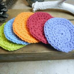 Baby Pure Cotton Crocheted Round Facial Wash Cloths. Coral Lemon - Lime Orange Blue Lavender Handmade Set Of 5 Face Cloths Shower Gift - thumbnail 4