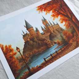 Castle in Autumn Archival Art Print From Original Acrylic Painting By Claire Williams - thumbnail 3