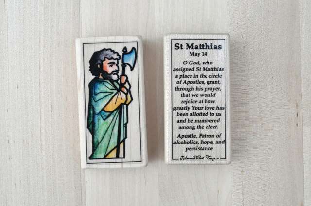 st Matthias Patron Saint Block With Gift Bag // Patron Of Hope, Persistence, & Alcoholics Catholic Toys By Almondrod - image 1