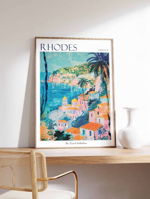 Rhodes Greece Travel Poster Aegean Coastal Art Print - image 1