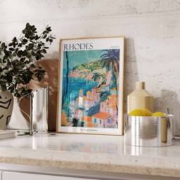 Rhodes Greece Travel Poster Aegean Coastal Art Print - thumbnail 3