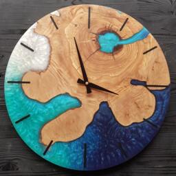 Custom Made Resin & Olive Wood Wall Clock, To Order Epoxy & Home Gift, Live Edge Rustic Clock - thumbnail 4