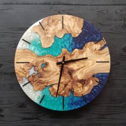 Custom Made Resin & Olive Wood Wall Clock, To Order Epoxy & Home Gift, Live Edge Rustic Clock