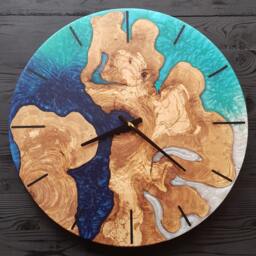 Custom Made Resin & Olive Wood Wall Clock, To Order Epoxy & Home Gift, Live Edge Rustic Clock - thumbnail 3