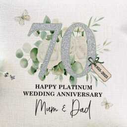 Personalised Platinum 70Th Wedding Anniversary Cushion, Linen Style Pillow, Gift For Couple - thumbnail 4