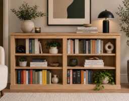 Solid Oak 3Ft X 6Ft Low Bookcase, Handcrafted Display Shelving Unit - thumbnail 1