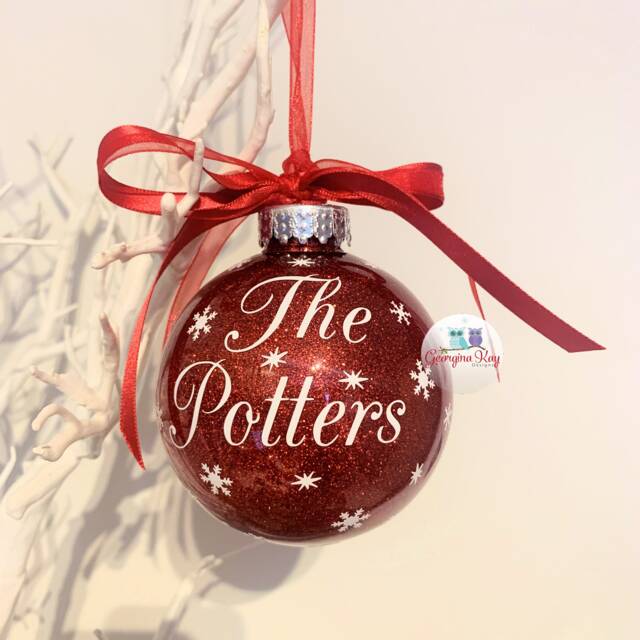 Personalized Surname Christmas Bauble Handmade Glitter Ornament - image 1