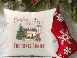 Personalised Christmas Decoration Cushion, Festive Decor Cushion, Ornaments, First New Home - thumbnail 1