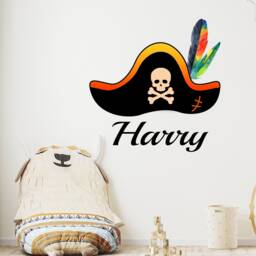 Personalised Pirate Hat Wall Sticker, Custom Name Kids Bedroom Decal