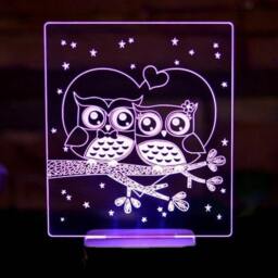 Cute Owls On Tree Personalized 3D Illusion Smart App Control Night Light Bluetooth, Music, 7&16M Color Mobile App, Made in UK - thumbnail 1