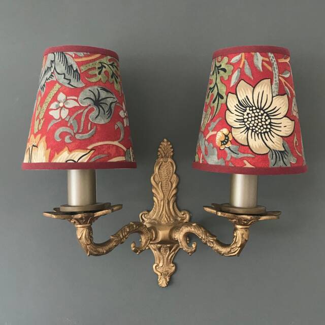 William Morris Strawberry Thief Crimson - Handmade Candle Clip Lampshade For Wall Lights/Chandeliers - image 1