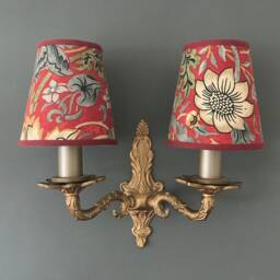 William Morris Strawberry Thief Crimson - Handmade Candle Clip Lampshade For Wall Lights/Chandeliers