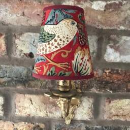 William Morris Strawberry Thief Crimson - Handmade Candle Clip Lampshade For Wall Lights/Chandeliers - thumbnail 3