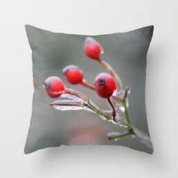 Frozen Berries, Pillow Or Cover, Home Decoration, Holiday Decor, Red Berries Pillow, Ice Winter Decor - thumbnail 1