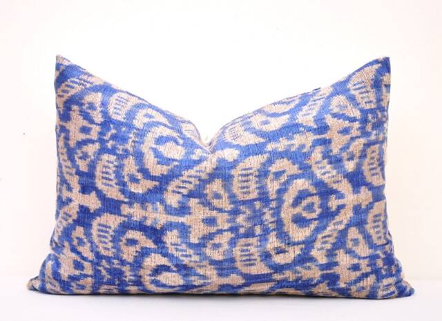 Blue Sienna Handmade Silk Velvet Ikat Pillow Cover - image 1