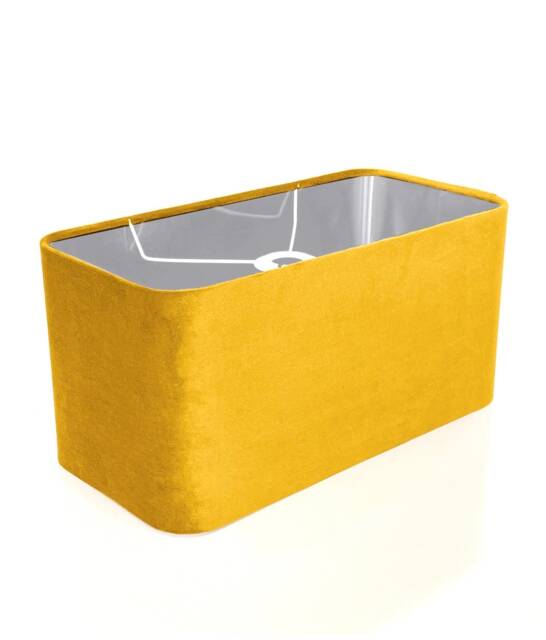 New Made To Order Lemon Yellow Velvet Lamp Shade & Pendant Light Rounded Rectangular Shape Metallic Panels Lining For All Purpose - image 1