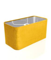 New Made To Order Lemon Yellow Velvet Lamp Shade & Pendant Light Rounded Rectangular Shape Metallic Panels Lining For All Purpose - thumbnail 1