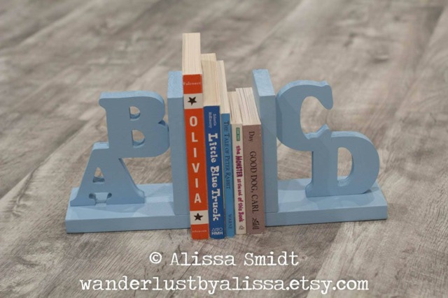 Abcd Wooden Letter Bookends - Custom Created To Coordinate With Your Decor - Alphabet Bookends, Abcd, Initial Name Blue - image 1