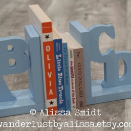 Abcd Wooden Letter Bookends - Custom Created To Coordinate With Your Decor - Alphabet Bookends, Abcd, Initial Name Blue - thumbnail 3