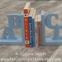 Abcd Wooden Letter Bookends - Custom Created To Coordinate With Your Decor - Alphabet Bookends, Abcd, Initial Name Blue - thumbnail 2