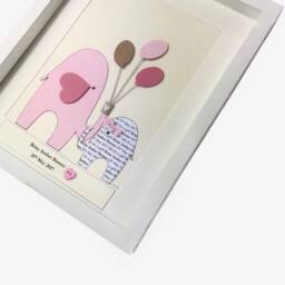 Personalised New Baby Girl Gift, Elephant Print Framed, Newborn Birth Details Keepsake, New Mum, Parents & Gift - thumbnail 3