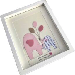 Personalised New Baby Girl Gift, Elephant Print Framed, Newborn Birth Details Keepsake, New Mum, Parents & Gift - thumbnail 2