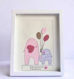 Personalised New Baby Girl Gift, Elephant Print Framed, Newborn Birth Details Keepsake, New Mum, Parents & Gift - thumbnail 1