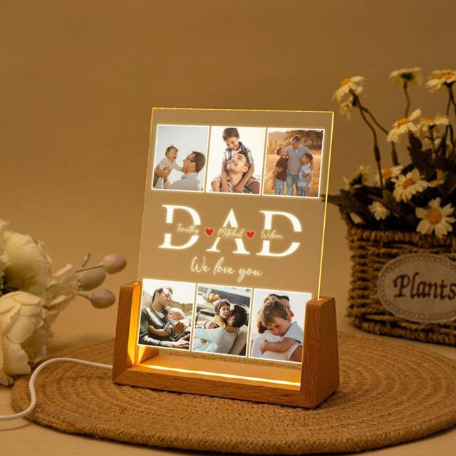 Personalized Photo Night Light, Holiday Gifts For Husband, Bedroom Christmas Gift Dad, Best Dad Ever, Custom Name Light - image 1
