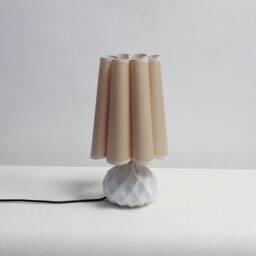 Handmade Khaki Fabric Shade Table Lamp White Ceramic Base - thumbnail 3