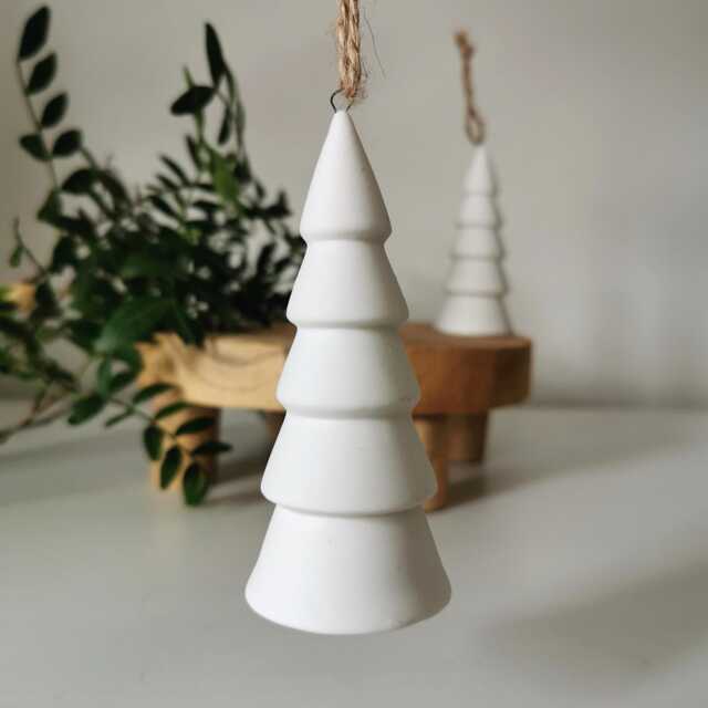 White Ceramic Christmas Tree Ornament Nordic Scandi Decor - image 1