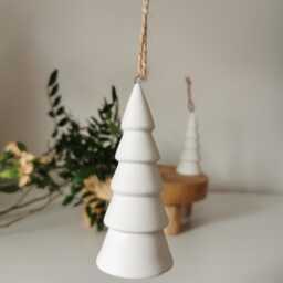 White Ceramic Christmas Tree Ornament Nordic Scandi Decor - thumbnail 4